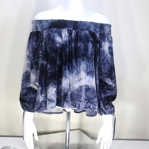 American Eagle Outfitters Tops - American Eagle Blue Velvet Off the Shoulder Shirt, Size Medium